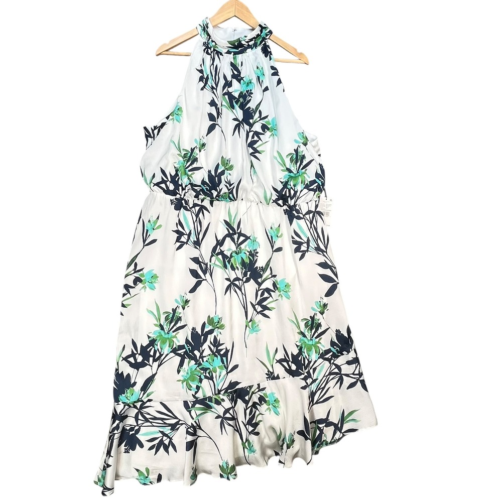 Adrianna Papell NWT Floral Halter Neck Midi Spring Wedding Guest Dress 16W